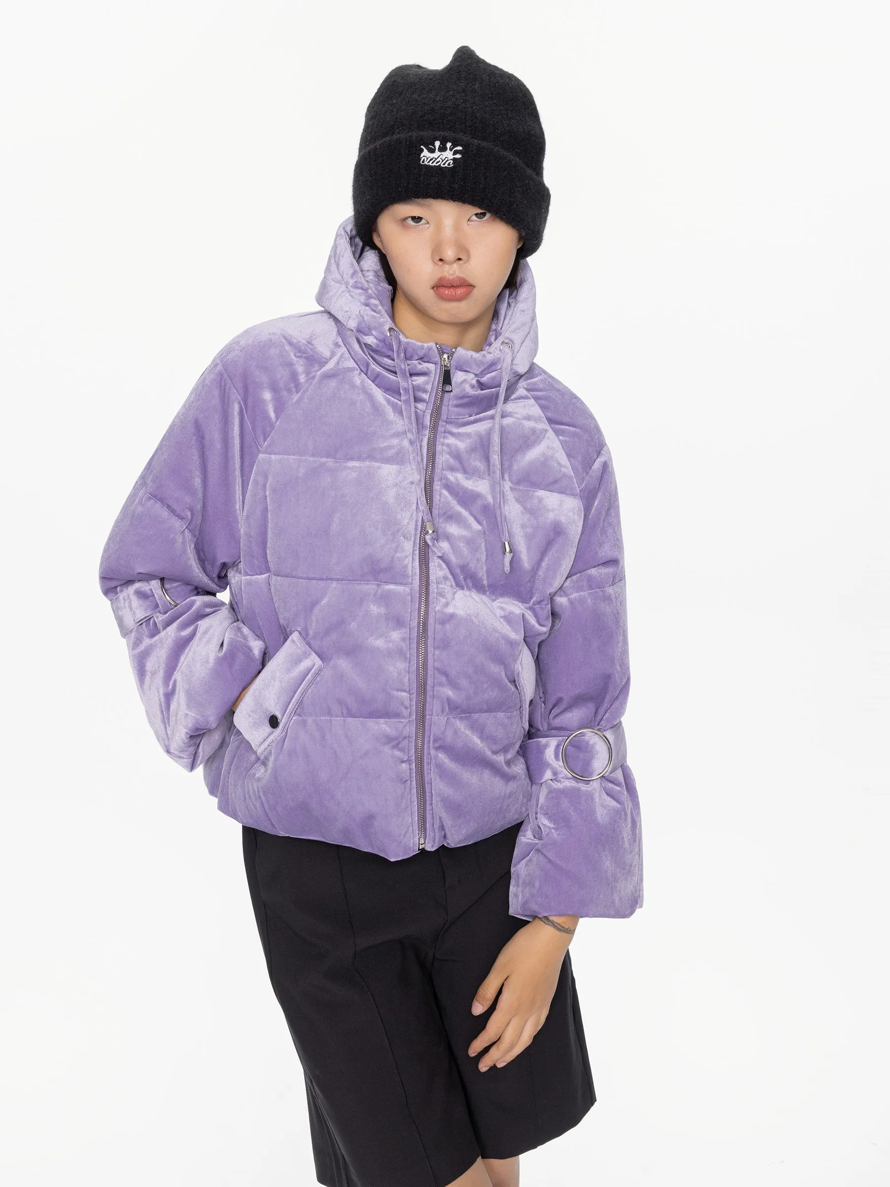 Lavender Velvet Short Down Coat