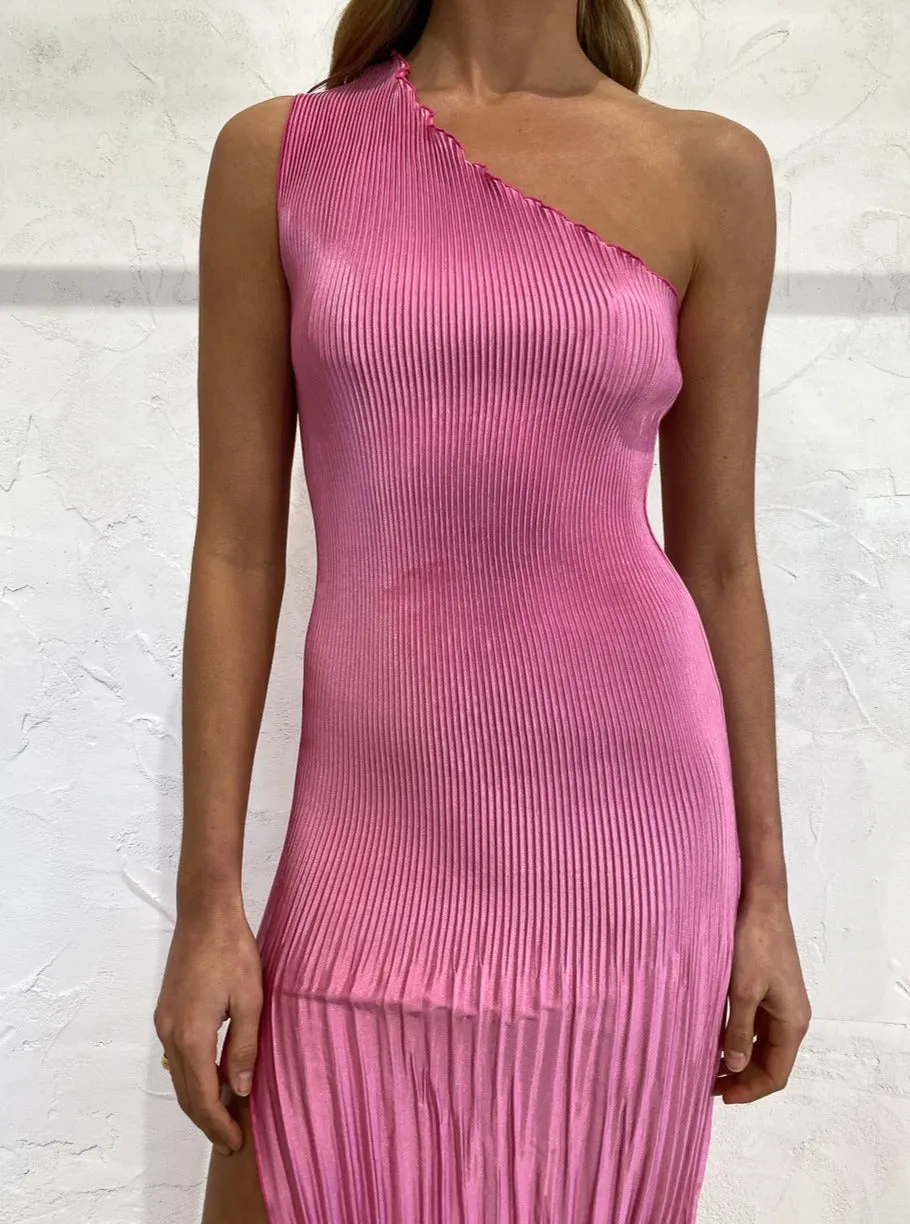 Lidee Soiree One Shoulder Dress in Hot Pink