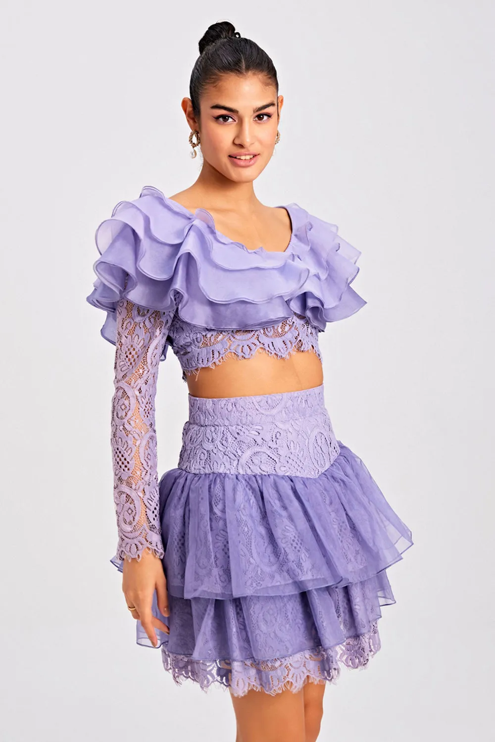 Lilac Ruffled Layered Skirt Set