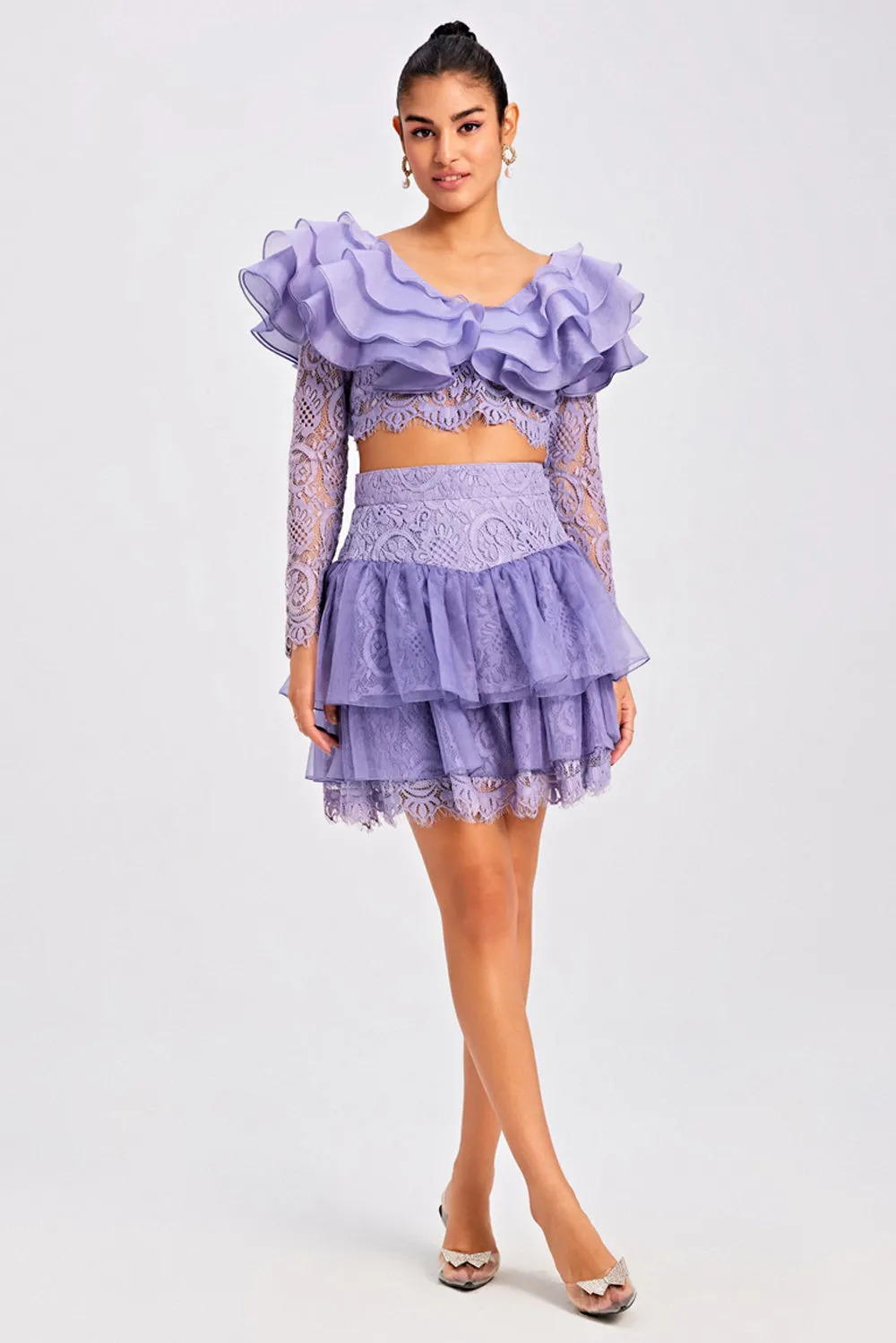 Lilac Ruffled Layered Skirt Set