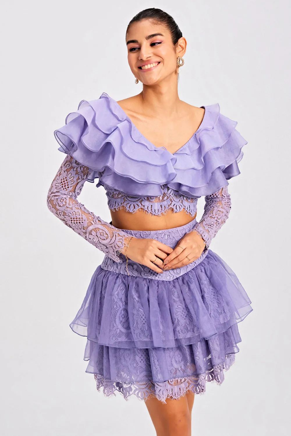 Lilac Ruffled Layered Skirt Set