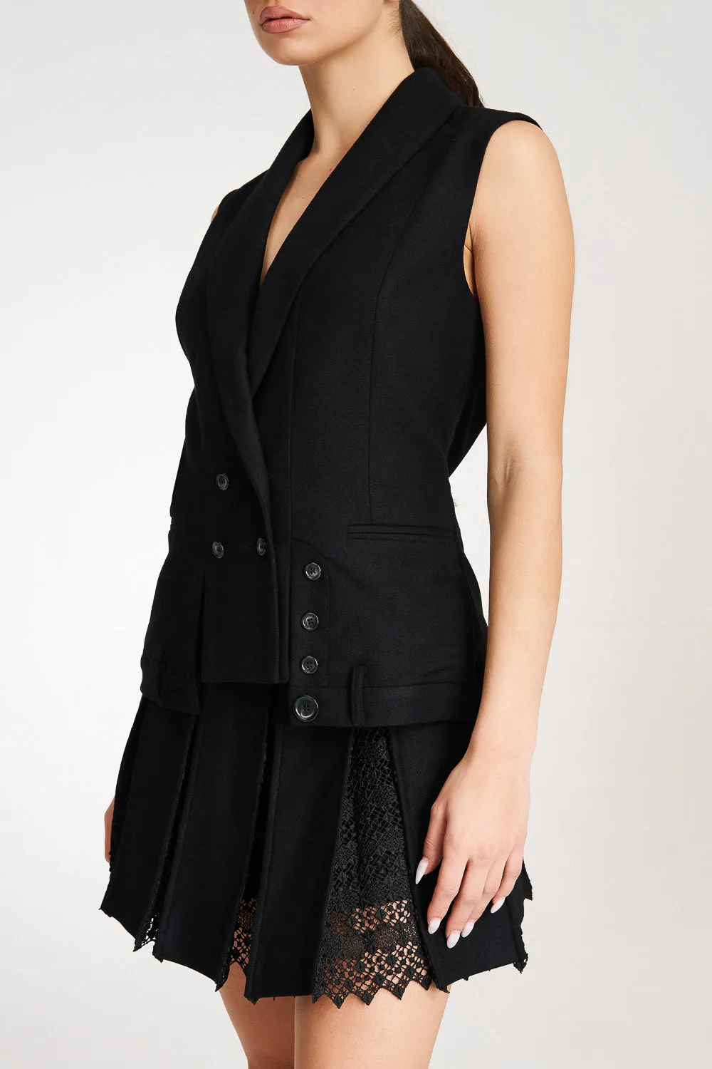 'Lima' Black Wool Layer Suit Blazer with Vest