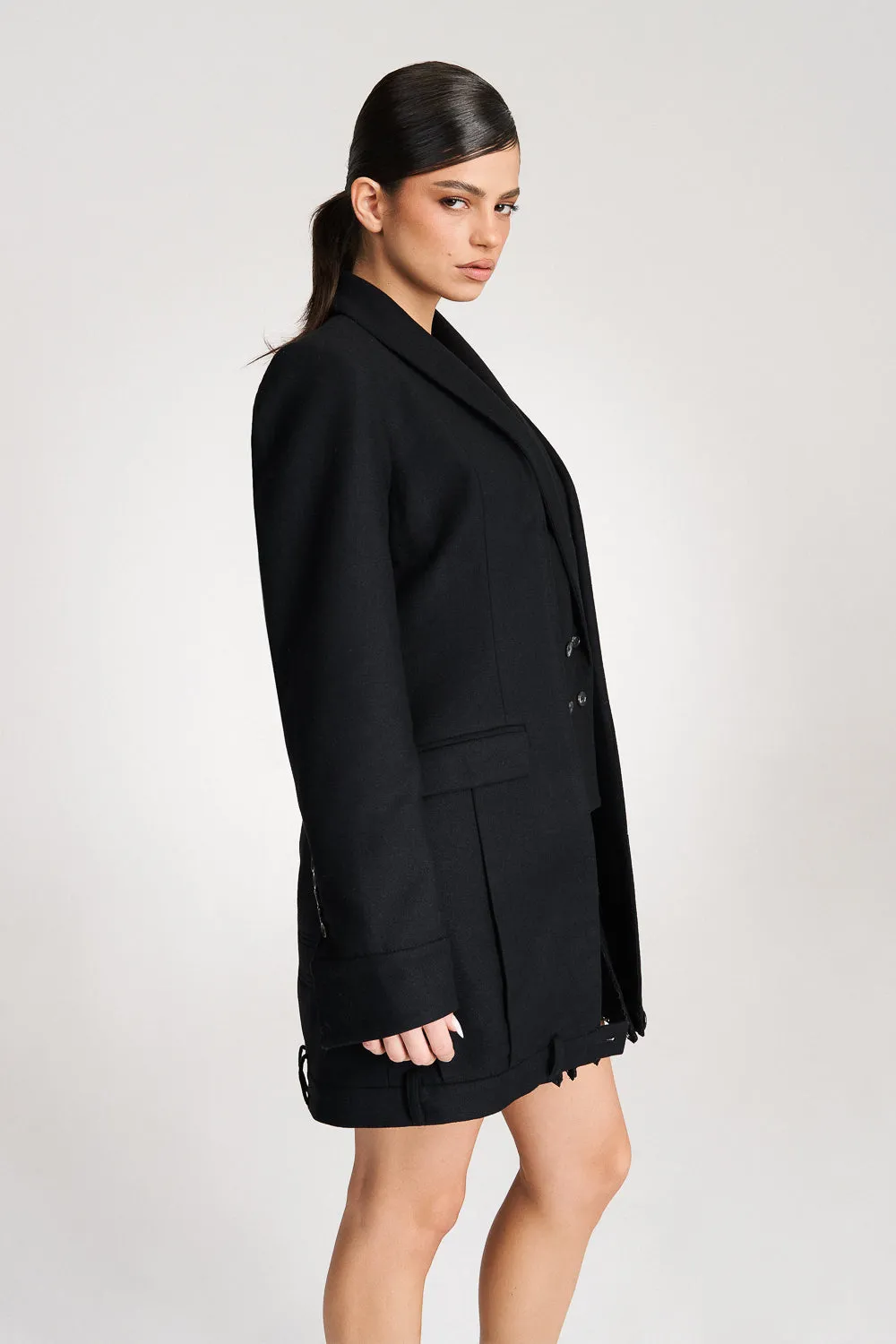 'Lima' Black Wool Layer Suit Blazer with Vest