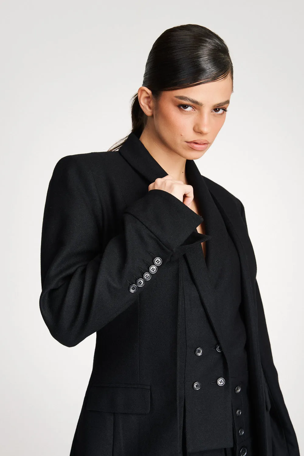 'Lima' Black Wool Layer Suit Blazer with Vest