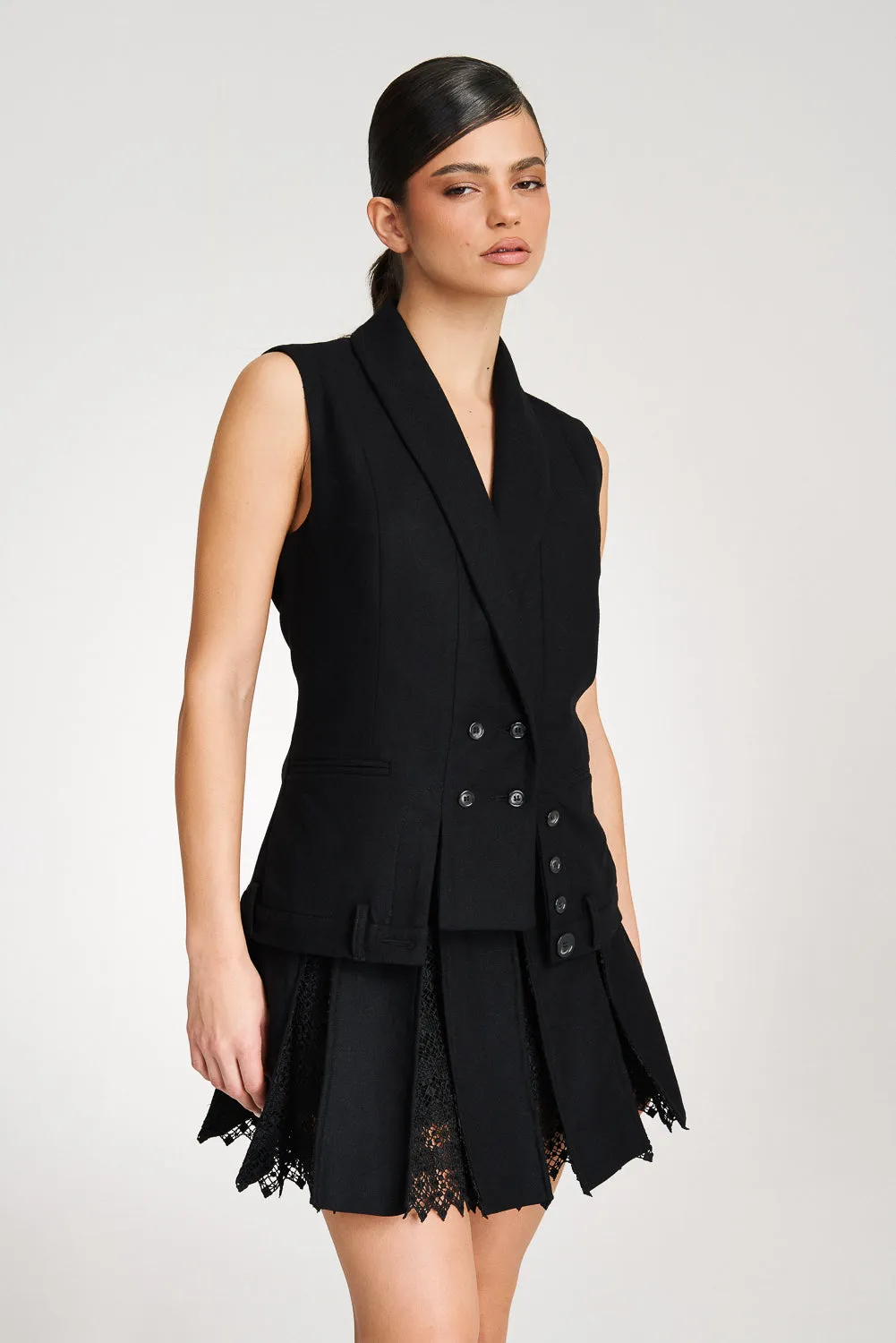 'Lima' Black Wool Layer Suit Blazer with Vest