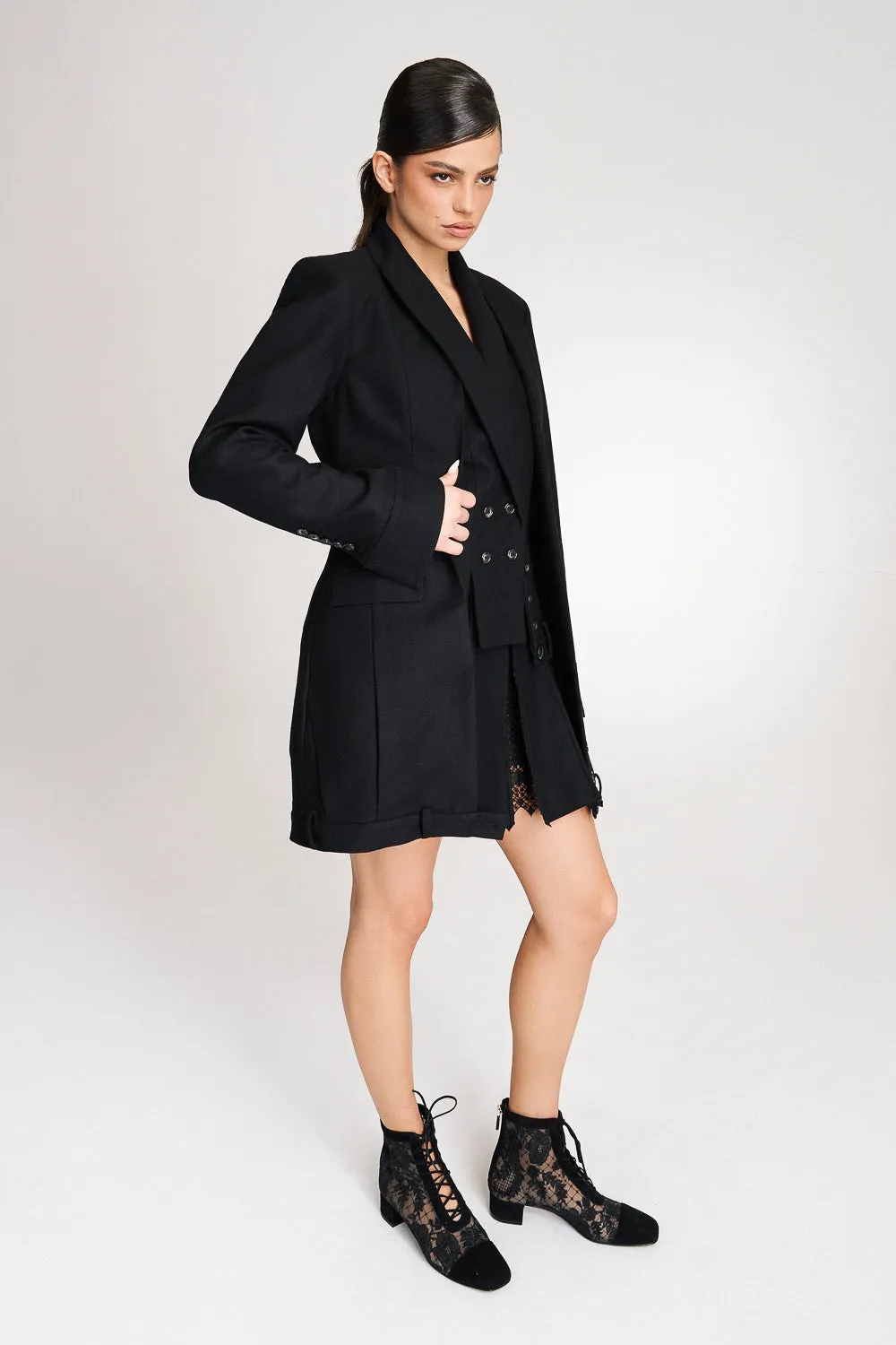 'Lima' Black Wool Layer Suit Blazer with Vest