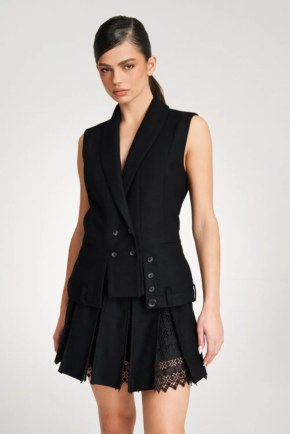 'Lima' Black Wool Layer Suit Blazer with Vest