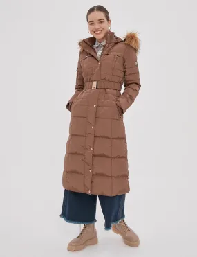 Long Goose Down Coat With Furry A20 27003 Camel