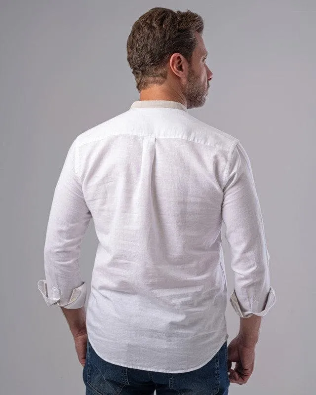 LONG SLEEVE PLAIN SHIRT WITH MANDARIN COLLAR - WHITE