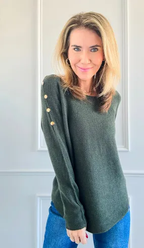 Luxe Shoulder Italian Knit Sweater- Olive