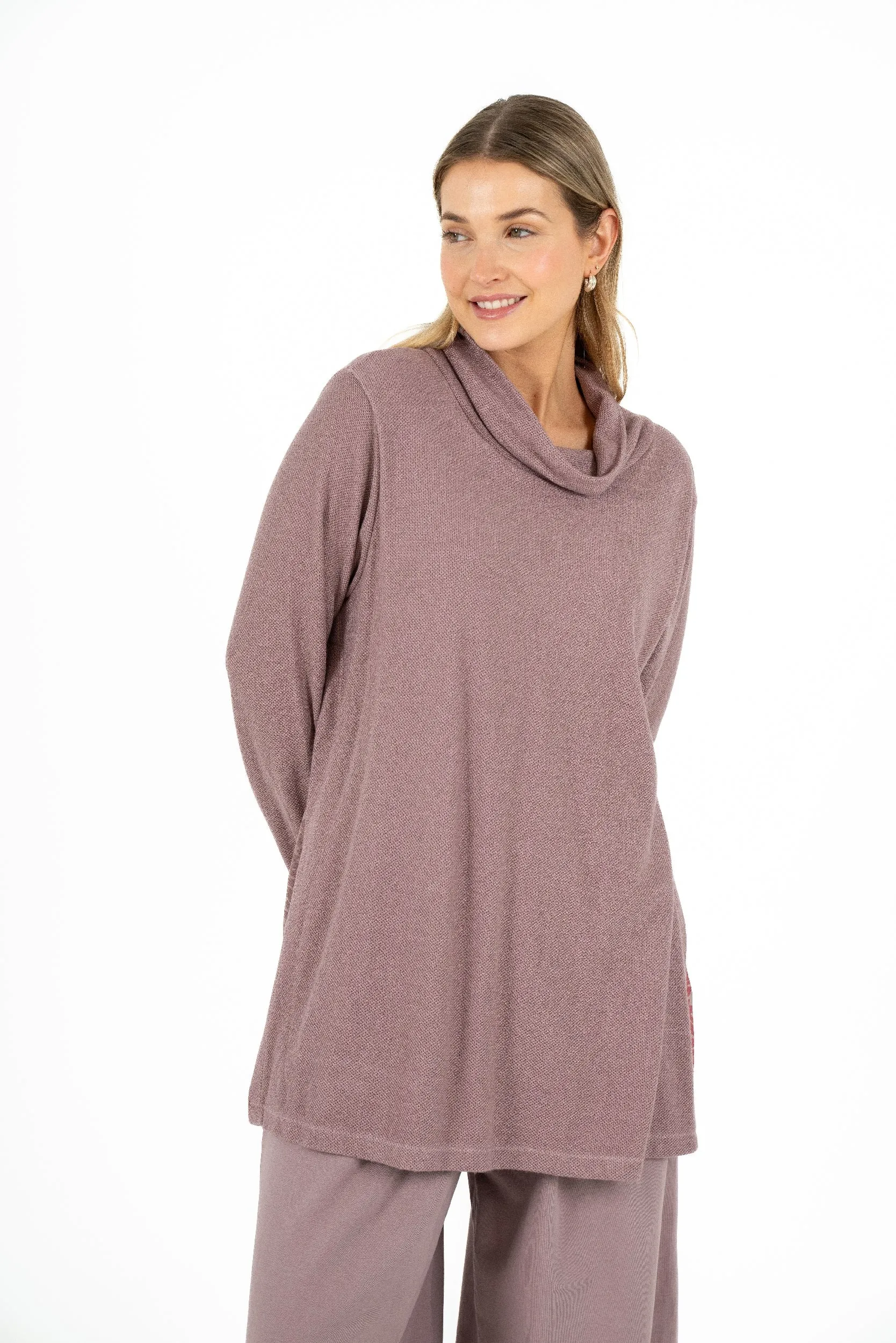 M Made in Italy – Cowl-Neck Long Sleeve Tunic With Flap Panels