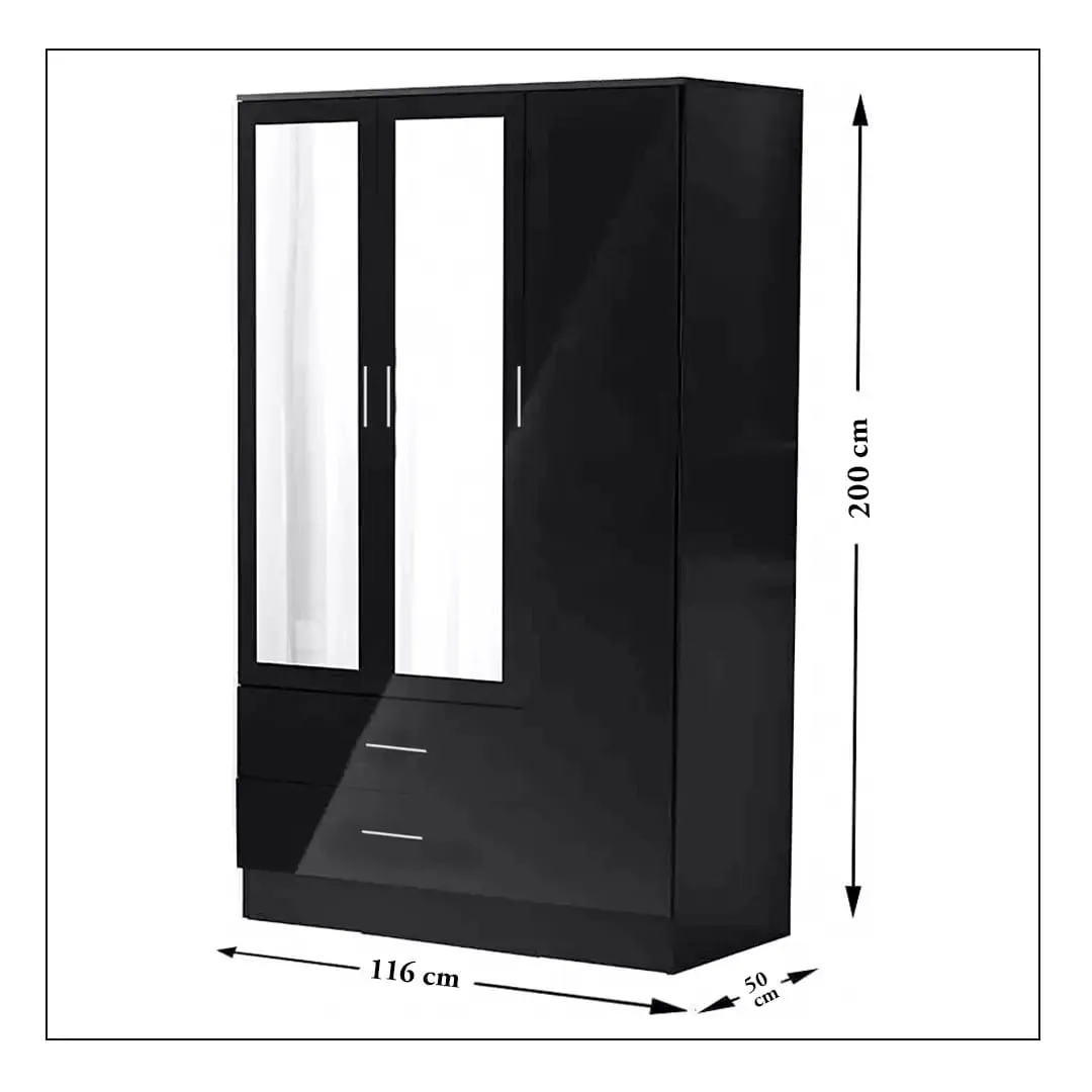 Manali 3-Door High Gloss Wardrobe - Sleek and Stylish