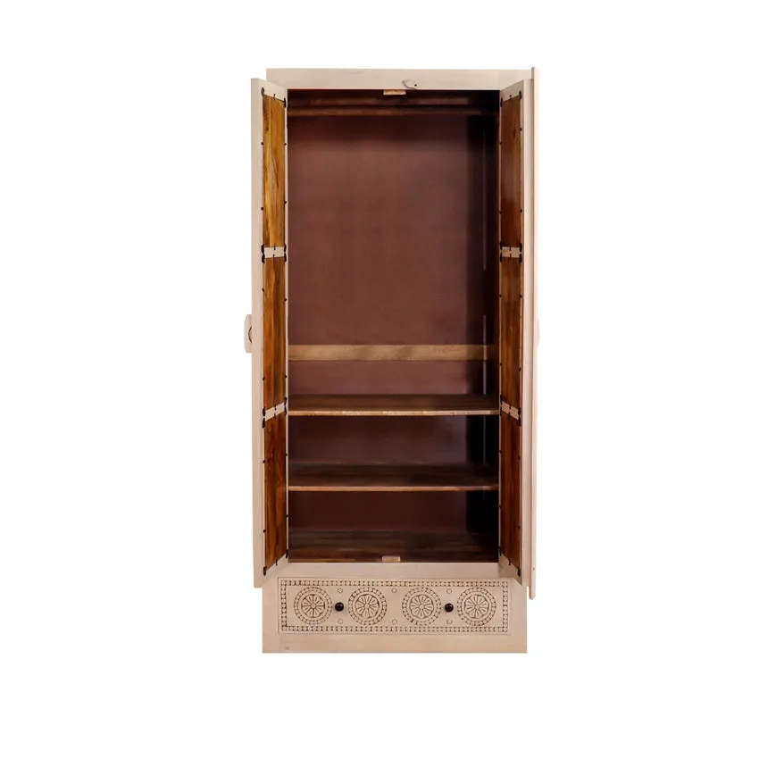 Manella Handcarved 2 Door Wardrobe with Wheel Castor