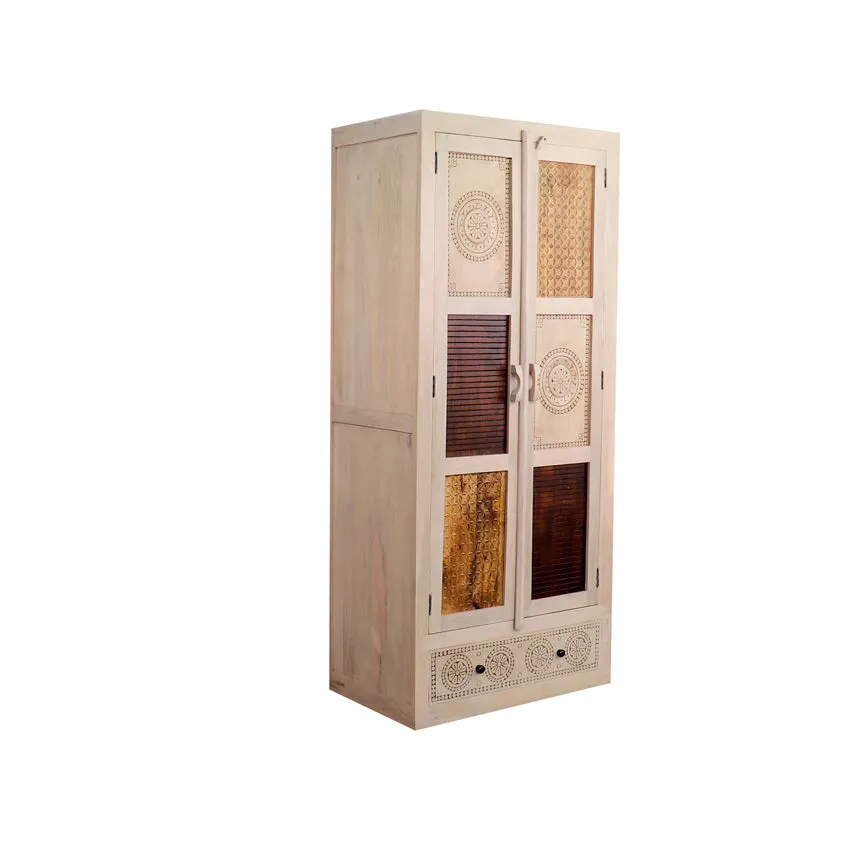 Manella Handcarved 2 Door Wardrobe with Wheel Castor