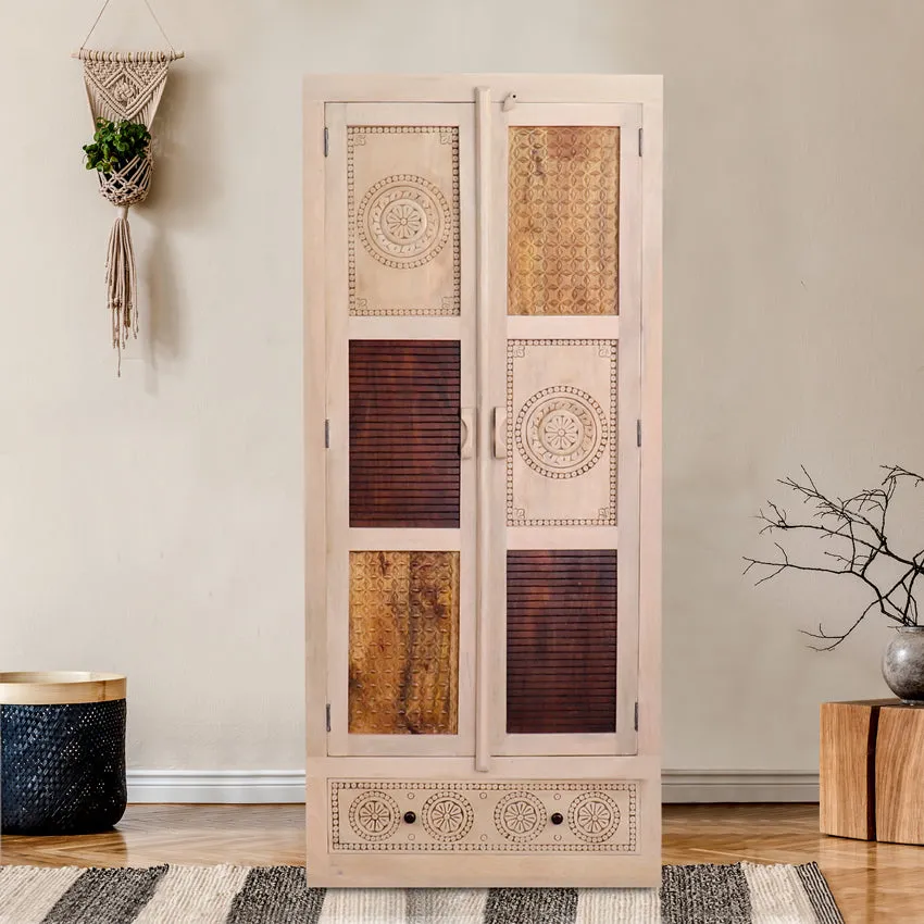 Manella Handcarved 2 Door Wardrobe with Wheel Castor