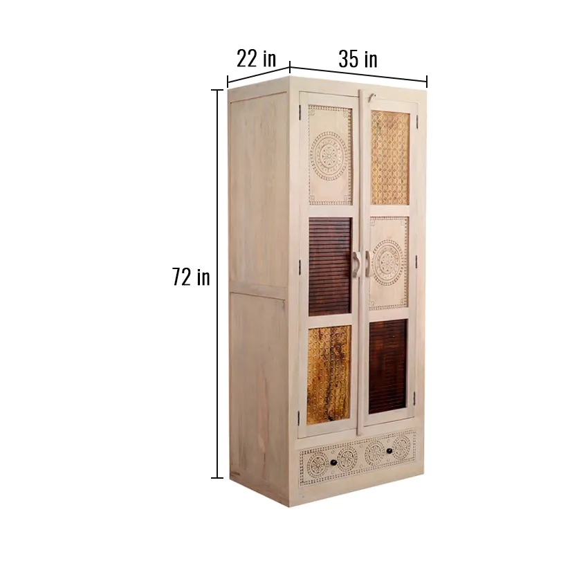 Manella Handcarved 2 Door Wardrobe with Wheel Castor