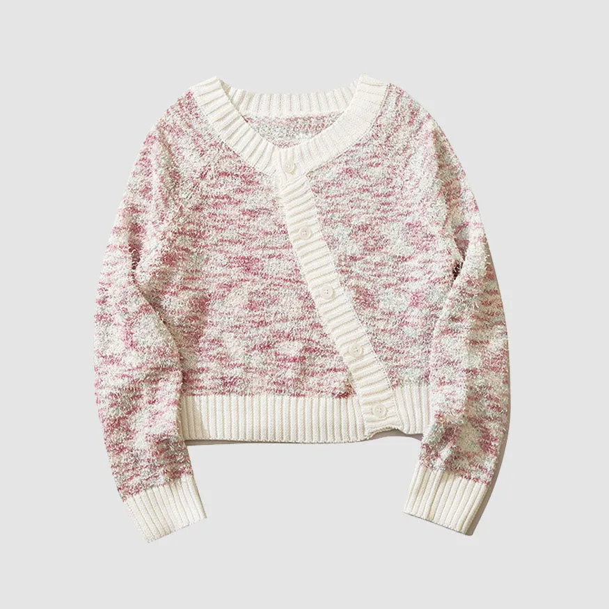 Marled-Knit Cropped Cardigan Sweater