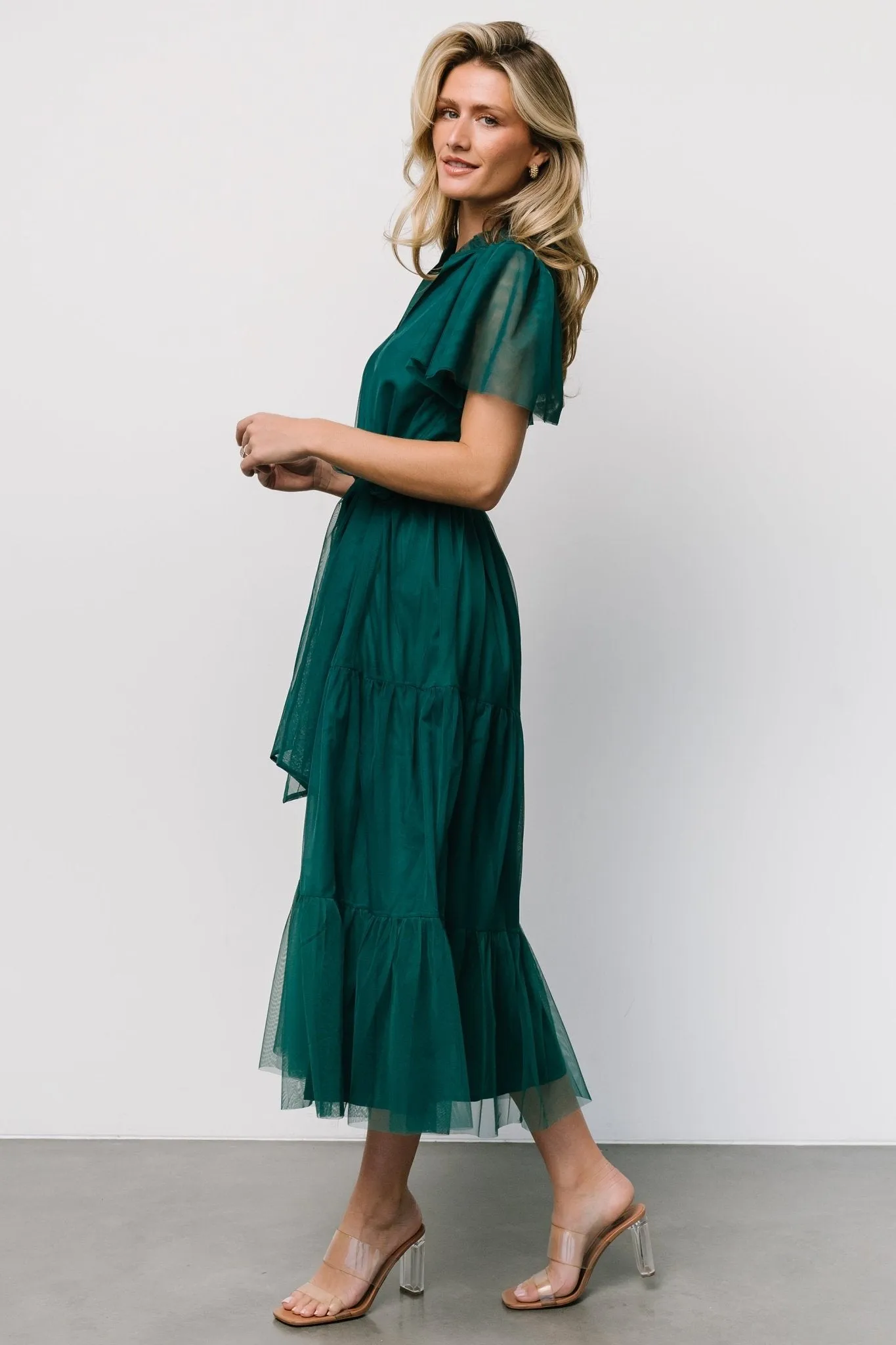 Medina Tulle Midi Dress | Emerald