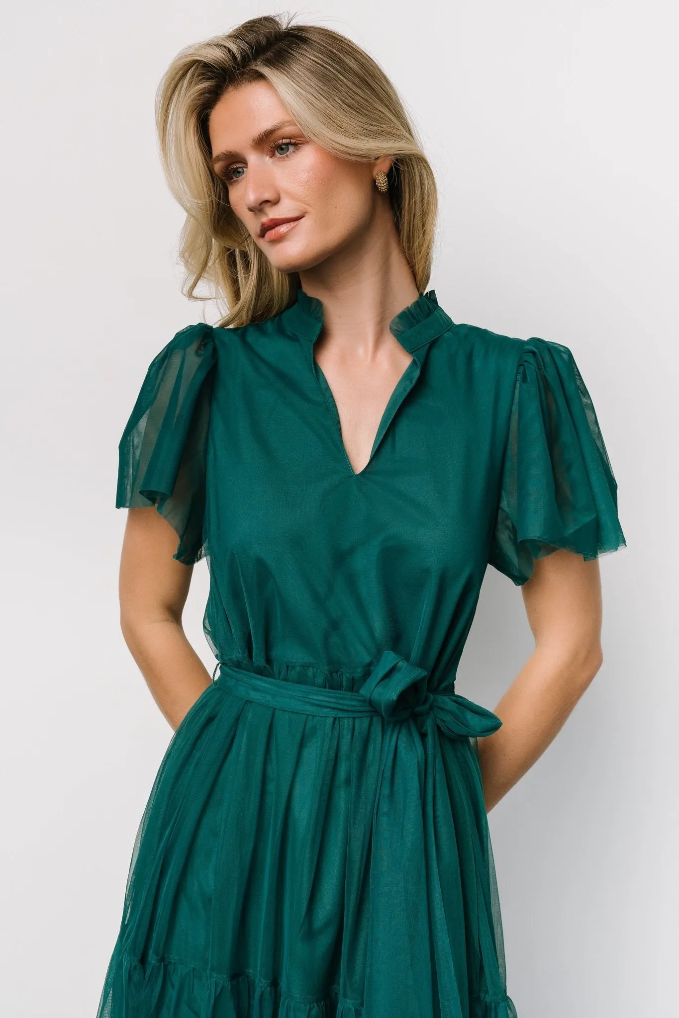 Medina Tulle Midi Dress | Emerald