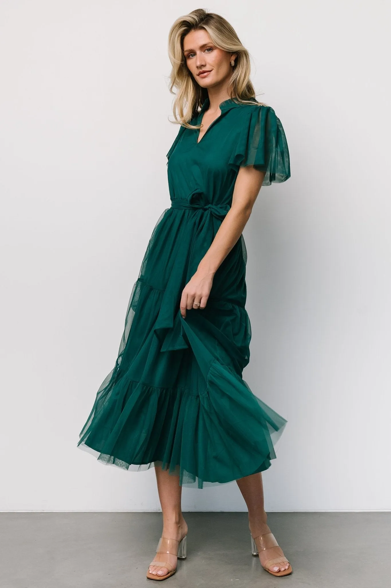 Medina Tulle Midi Dress | Emerald