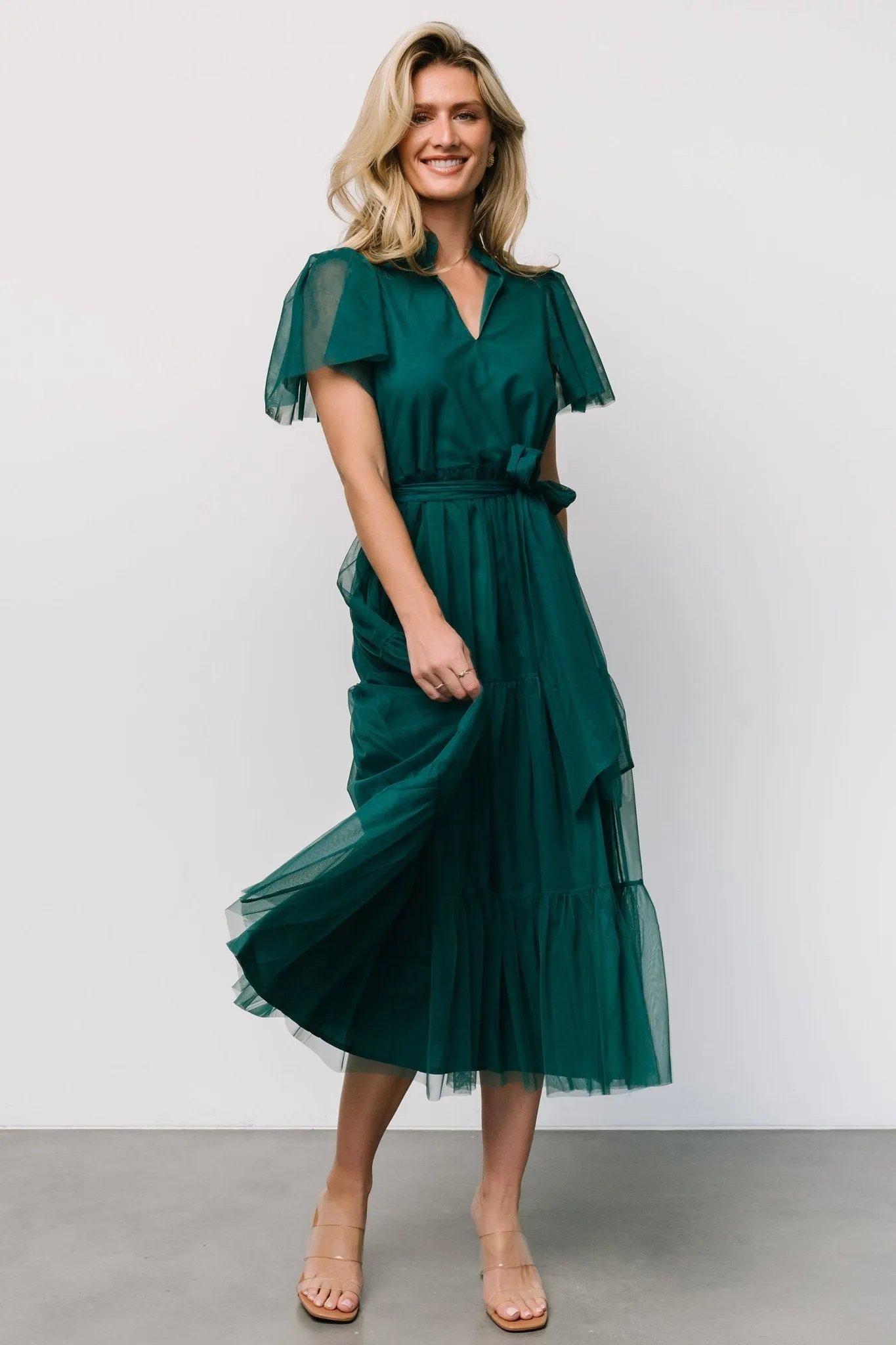 Medina Tulle Midi Dress | Emerald