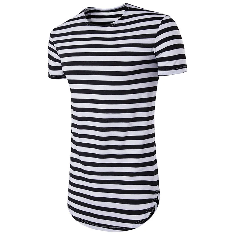 Men Crewneck Stripes Short Sleeves Long T-Shirt