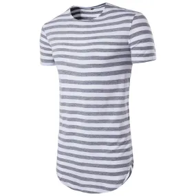 Men Crewneck Stripes Short Sleeves Long T-Shirt