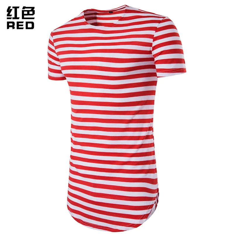 Men Crewneck Stripes Short Sleeves Long T-Shirt