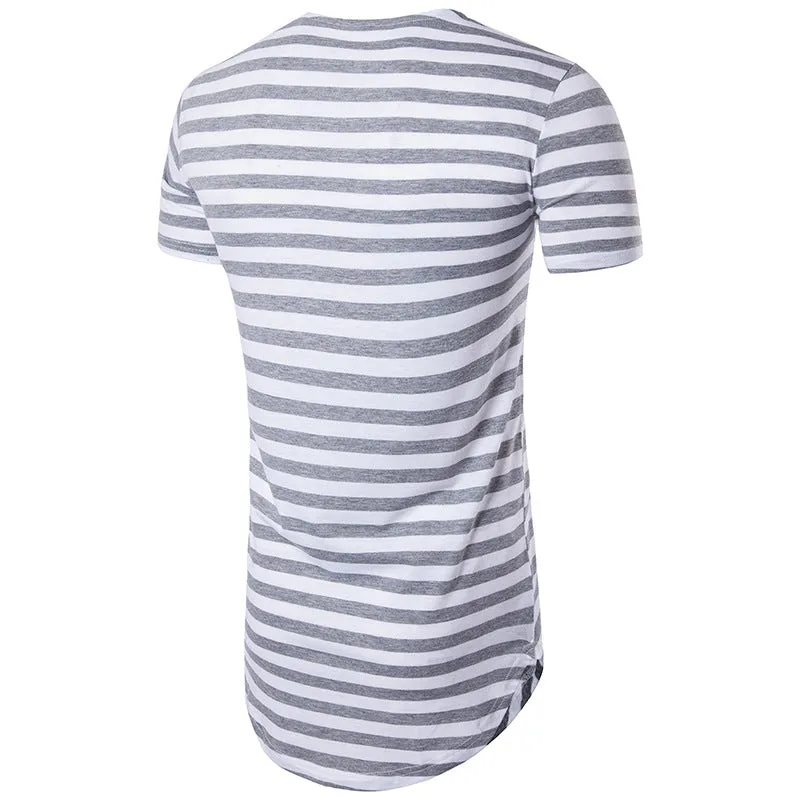 Men Crewneck Stripes Short Sleeves Long T-Shirt