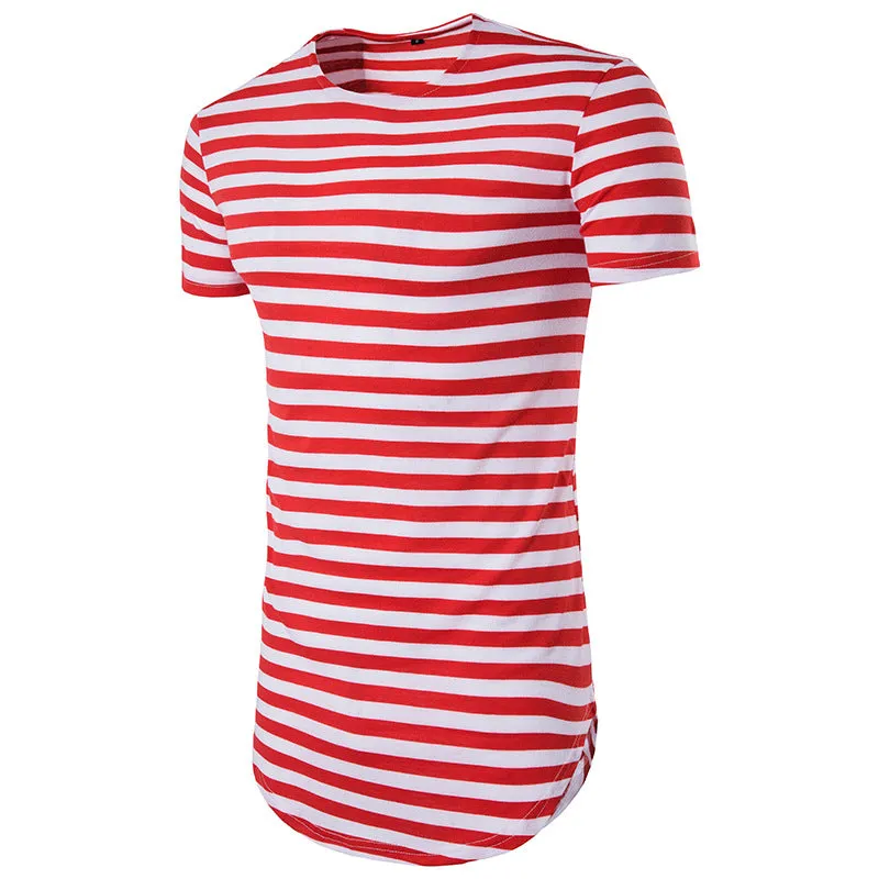 Men Crewneck Stripes Short Sleeves Long T-Shirt