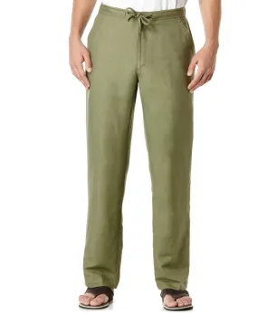 Mens Cubavera Solid Drawstring Elastic Linen Pants - C85B0063-OLIVE