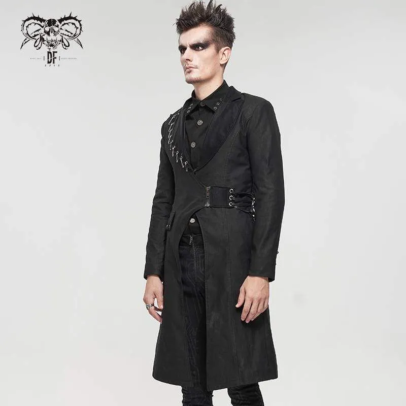 Men's Gothic Turn-down Collar Strappy Long Coat