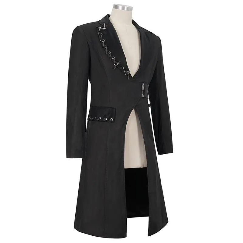 Men's Gothic Turn-down Collar Strappy Long Coat