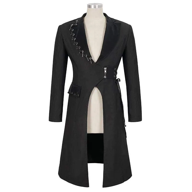 Men's Gothic Turn-down Collar Strappy Long Coat