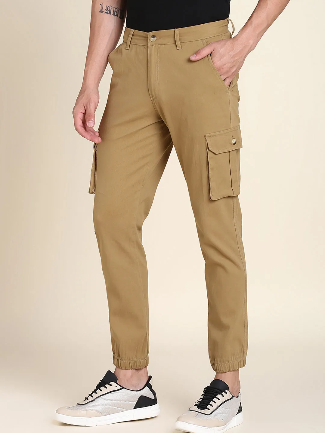 Men's Khaki Solid Cargo Jogger