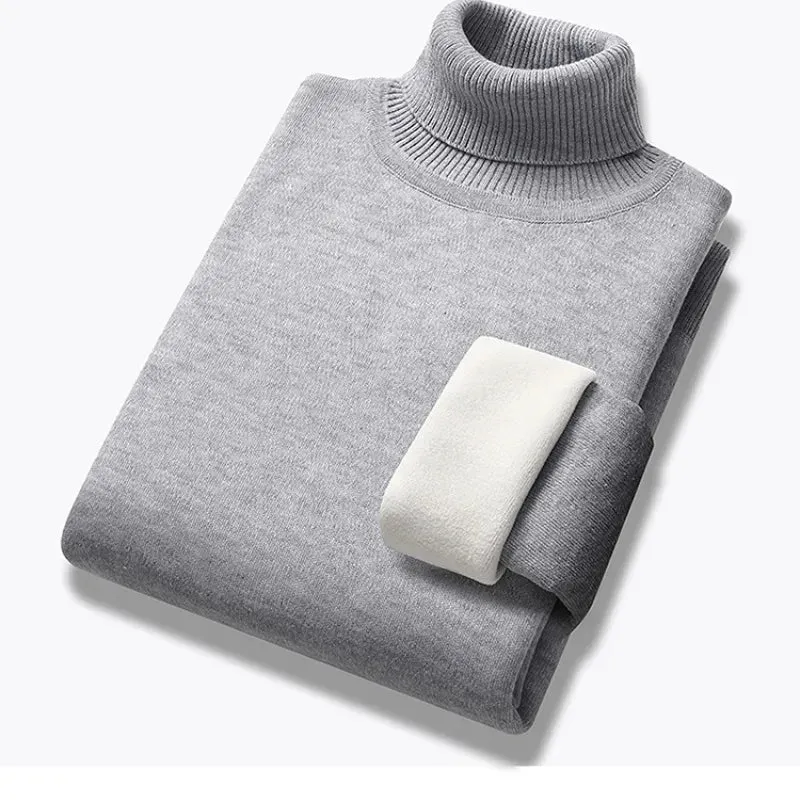 Mens Solid Long Sleeved Turtleneck Casual Pullover