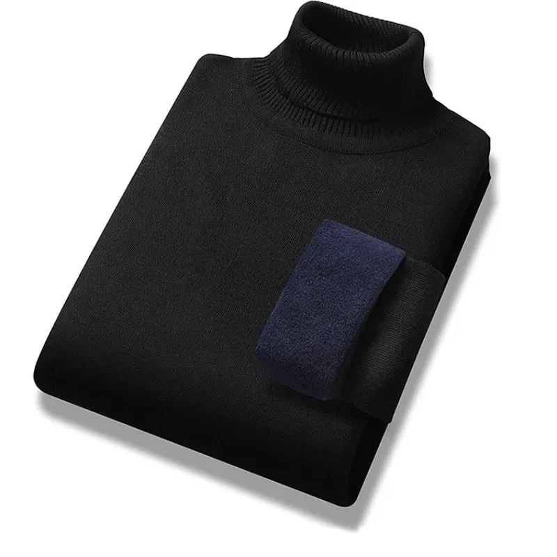 Mens Solid Long Sleeved Turtleneck Casual Pullover