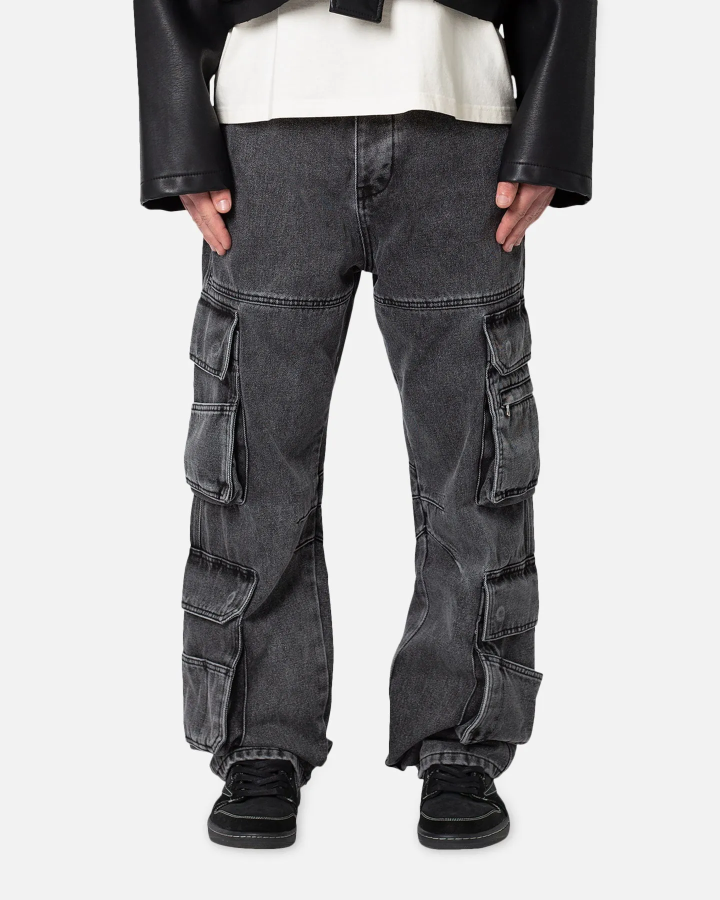 MNML Baggy Rave Cargo Denim Jeans Washed Black