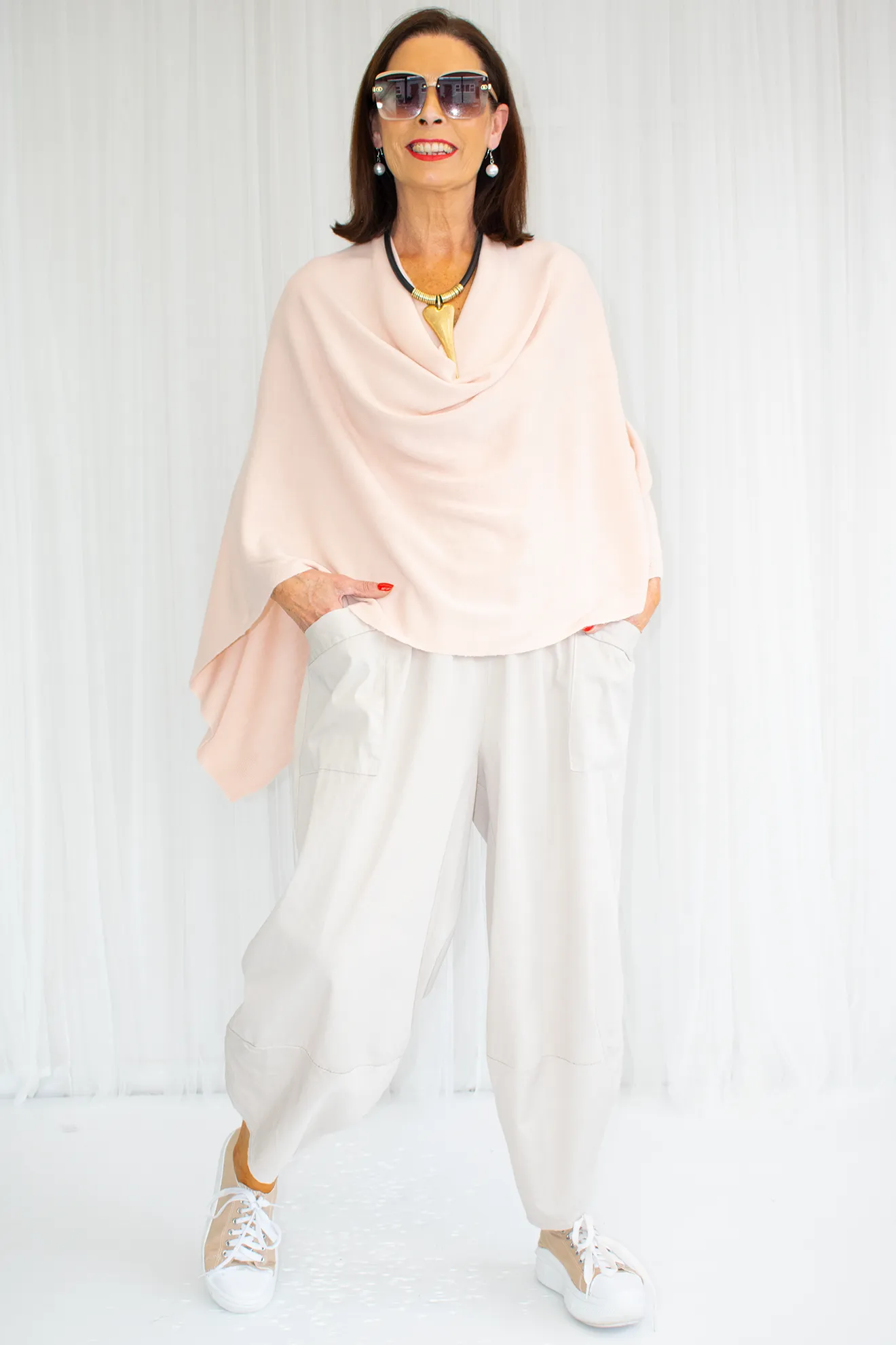 Mollie-Ann Poncho Style Fine Knit in Blush