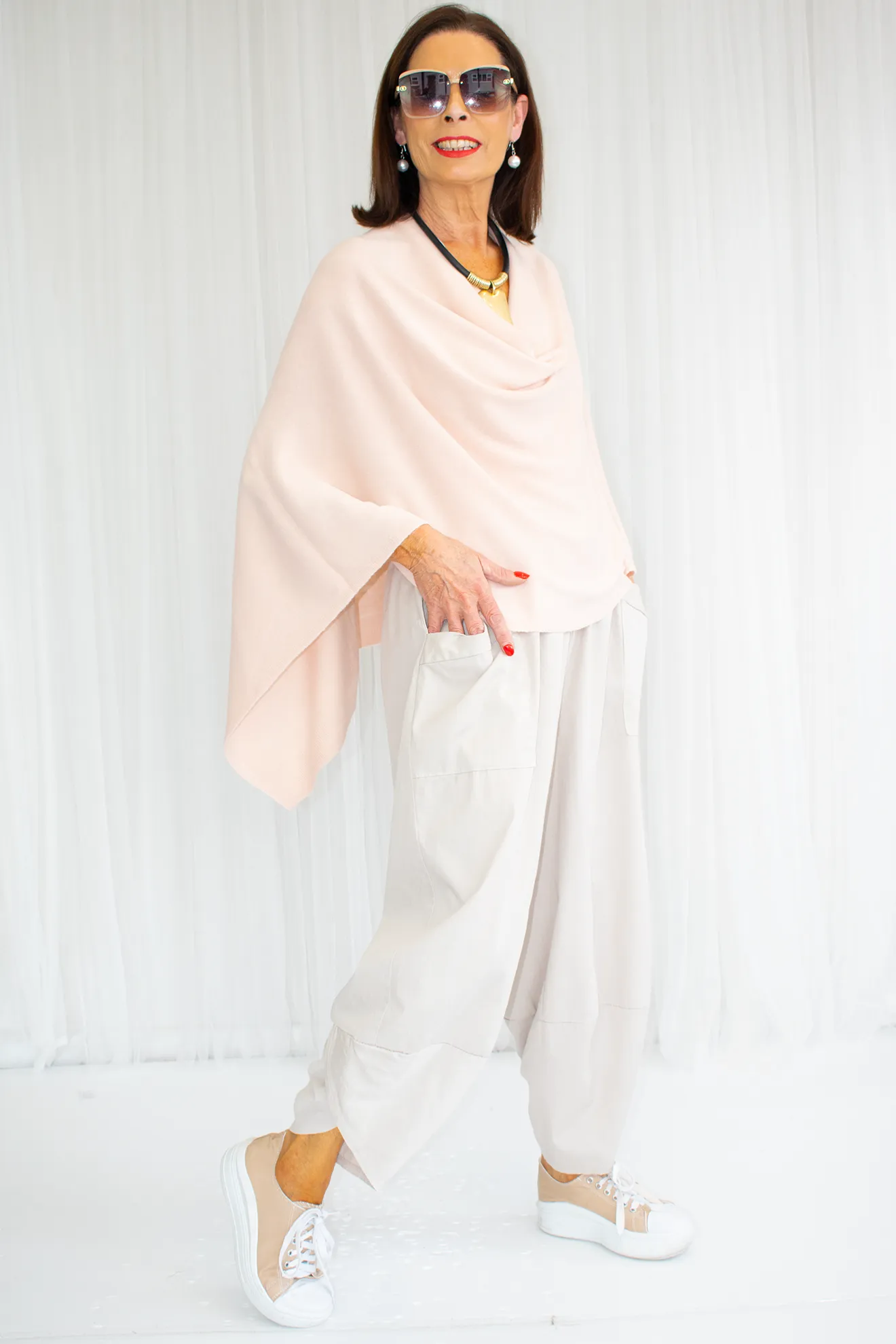 Mollie-Ann Poncho Style Fine Knit in Blush