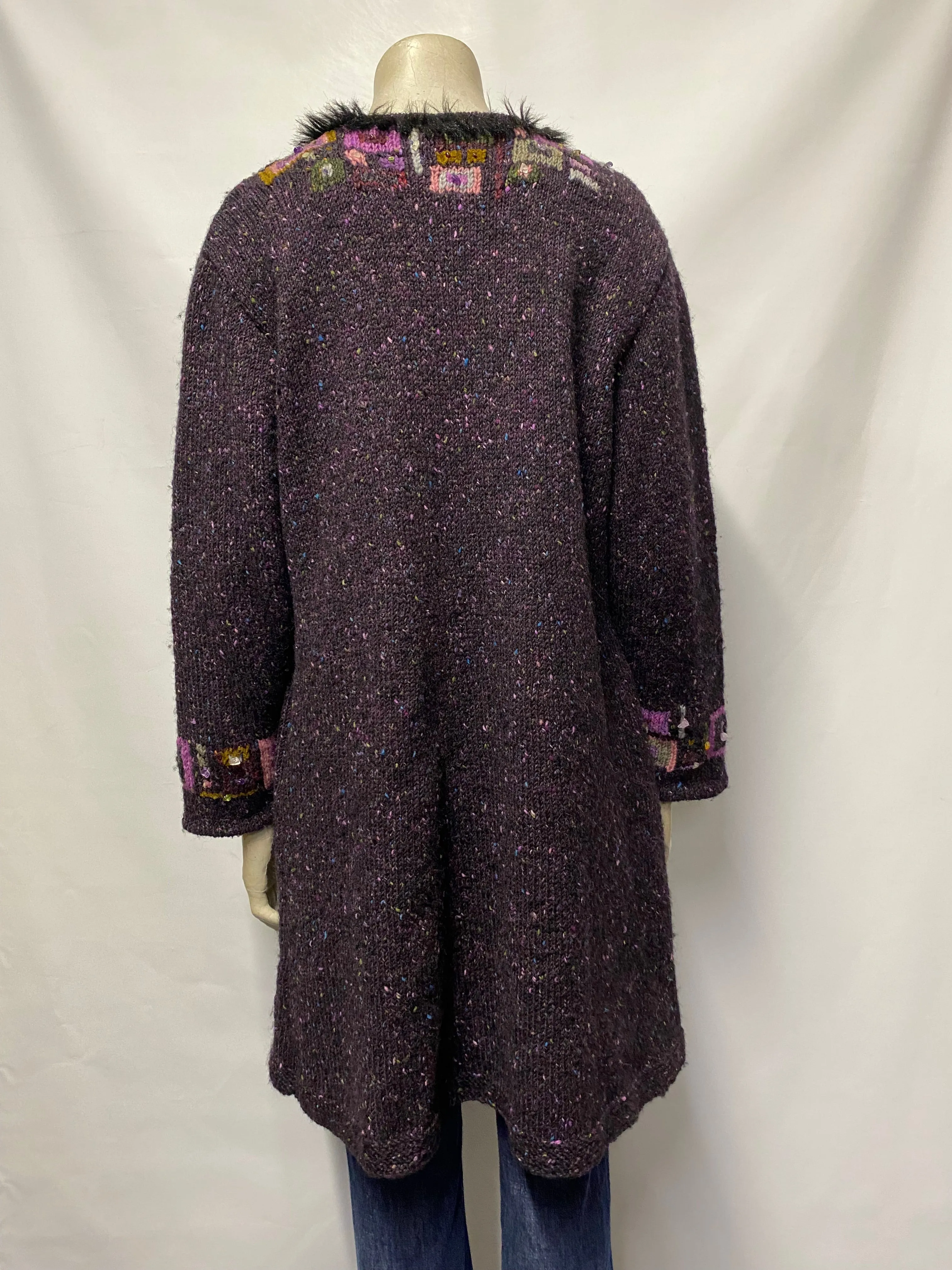 Muir & Osborne Purple Wool Hand Made Knitted Long Cardigan Medium