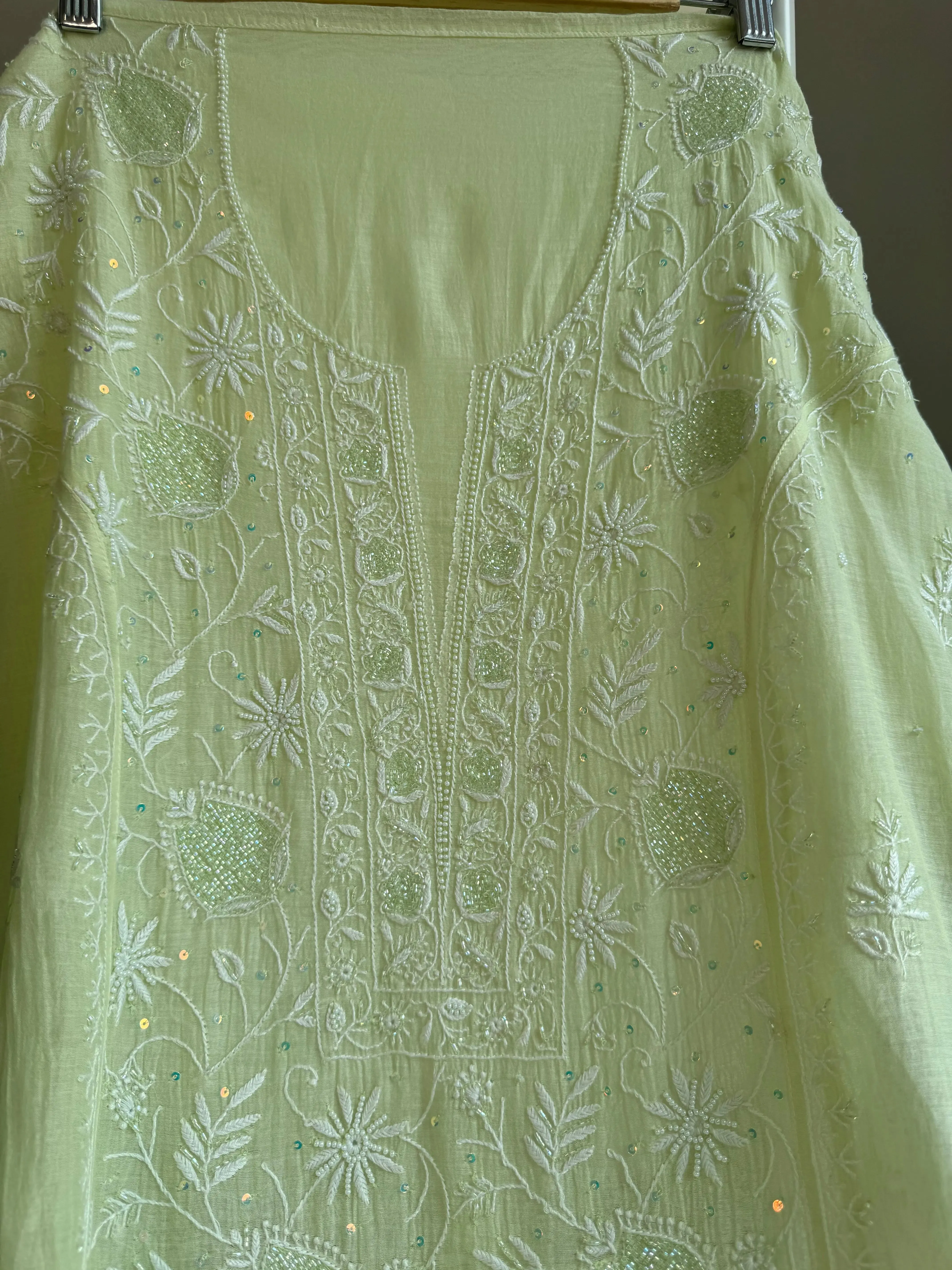 Mul Chanderi Straight Chikankari Tunic - Lemon yellow