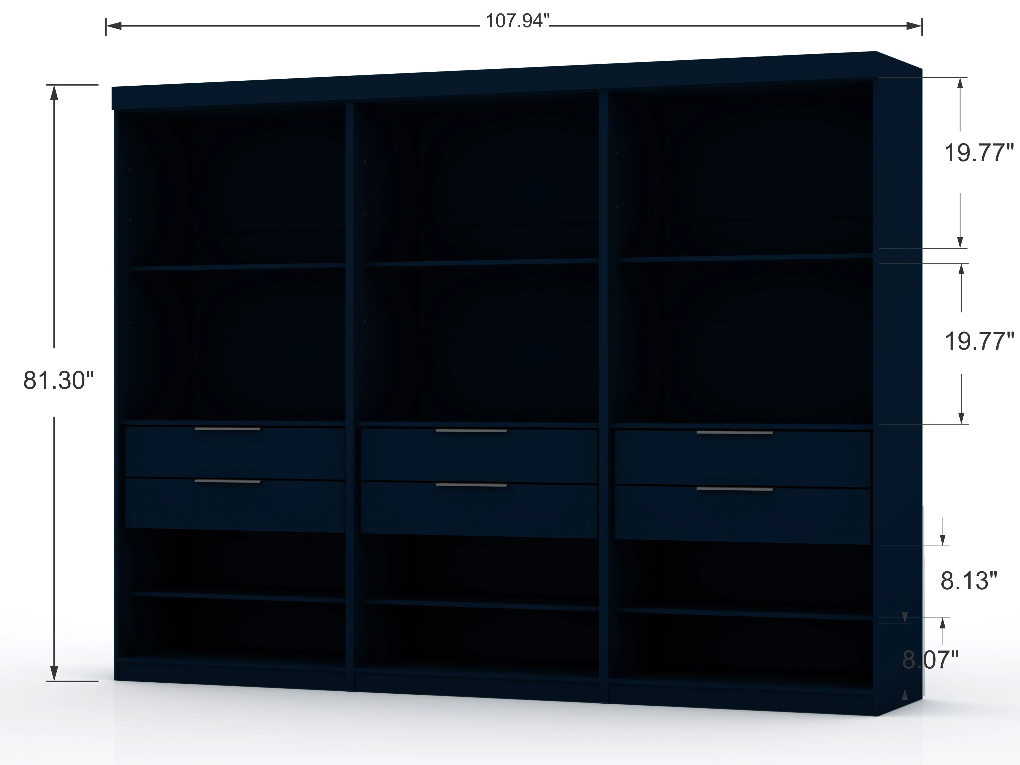 Mulberry 2.0 Modern 3 Sectional Wardrobe Closet with 6 Drawers - Set of 3 in Tatiana Midnight Blue