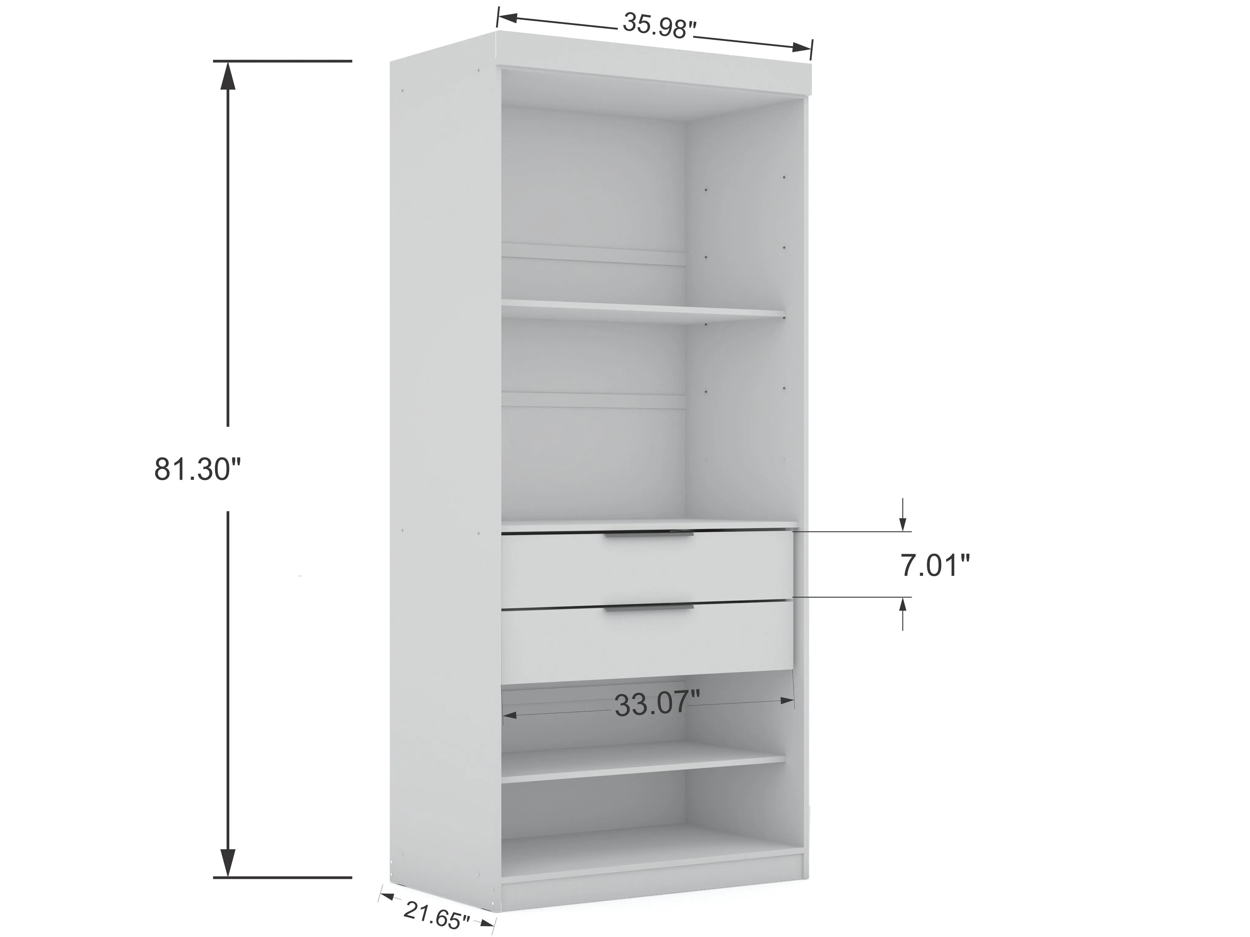 Mulberry Open 2 Sectional Modern Corner Wardrobe Closet with 2 Drawers- Set of 2 in White