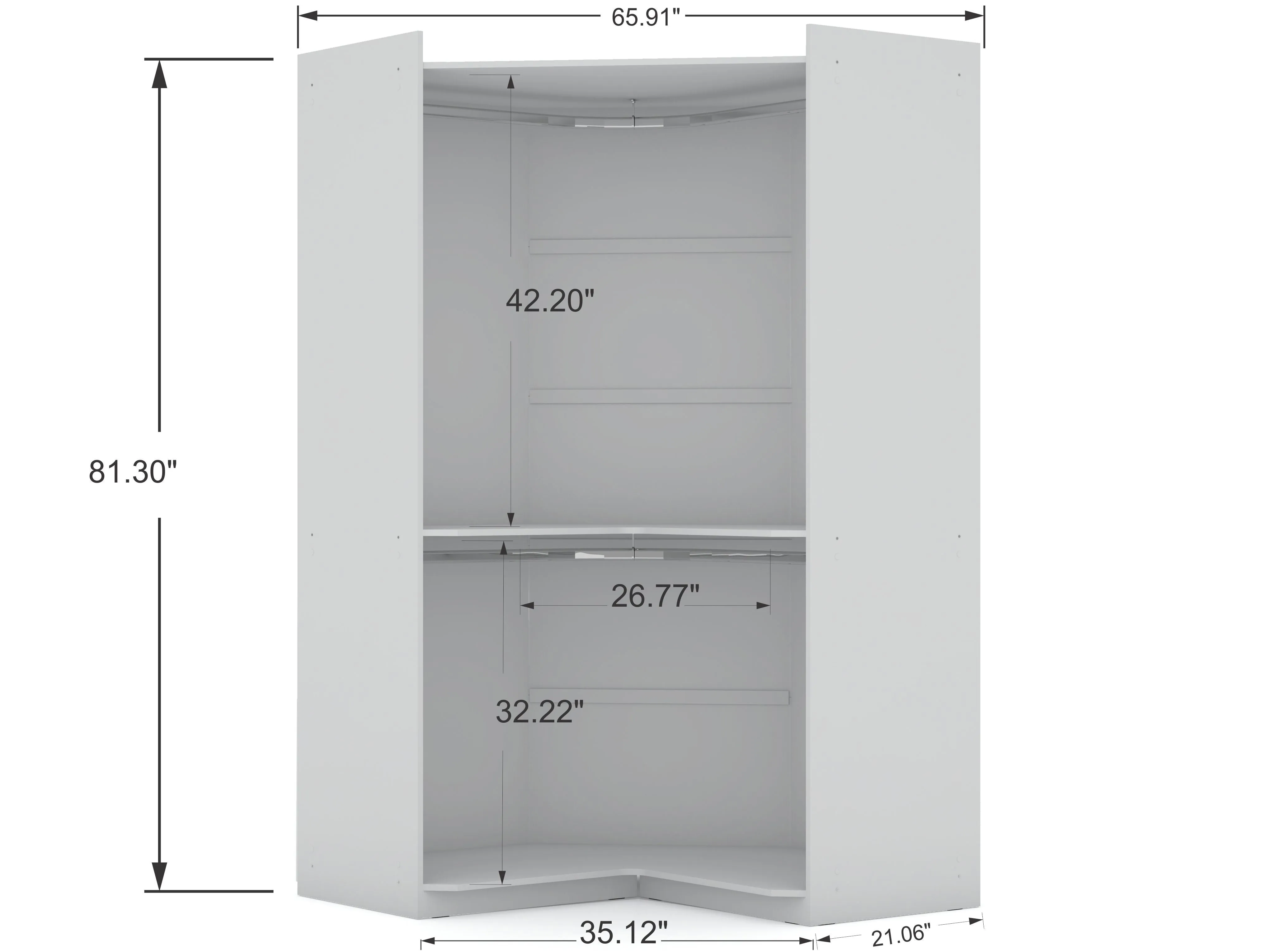 Mulberry Open 2 Sectional Modern Corner Wardrobe Closet with 2 Drawers- Set of 2 in White