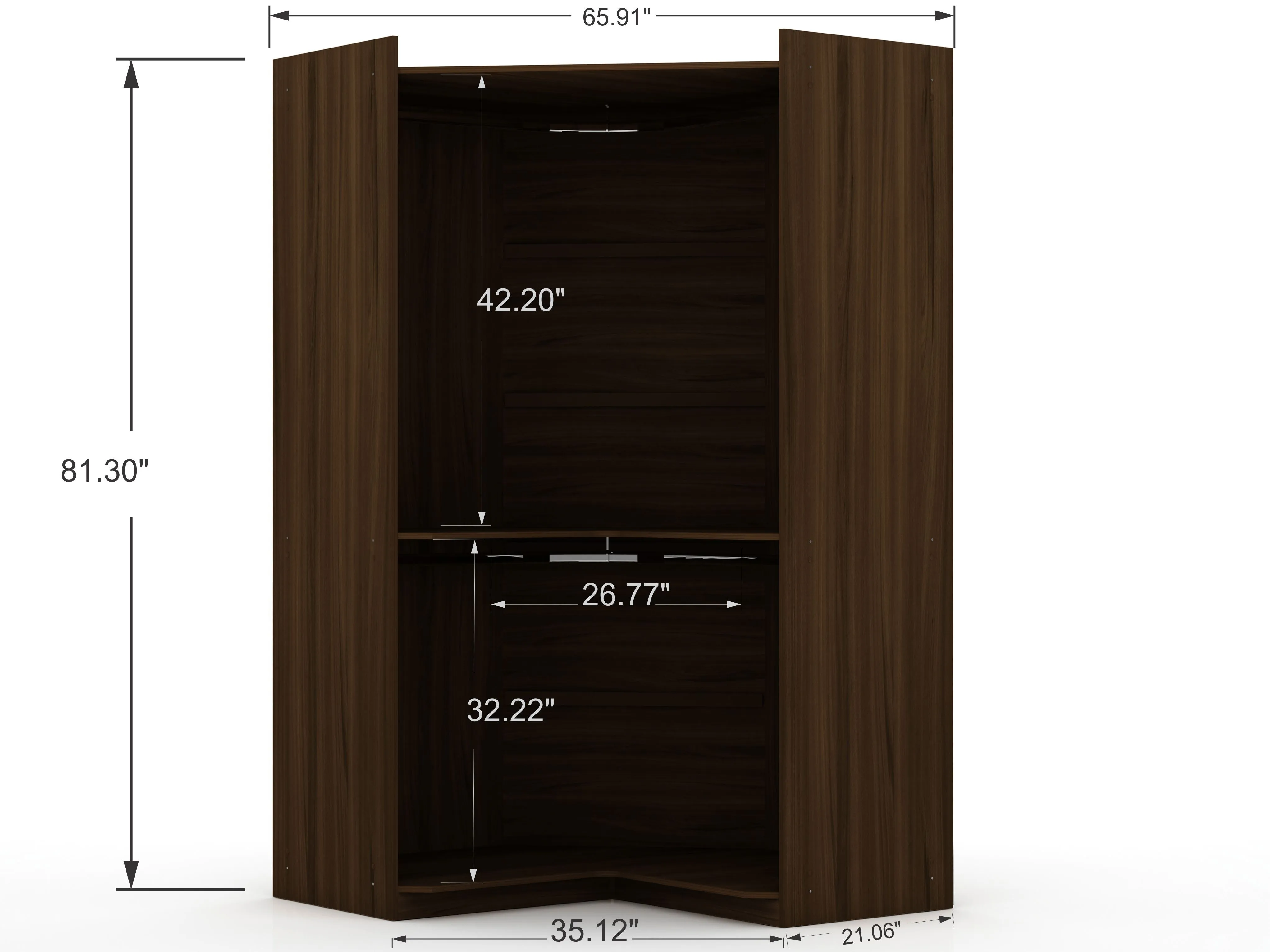 Mulberry Open 3 Sectional Modern Wardrobe Corner Closet with 4 Drawers - Set of 3 in Brown