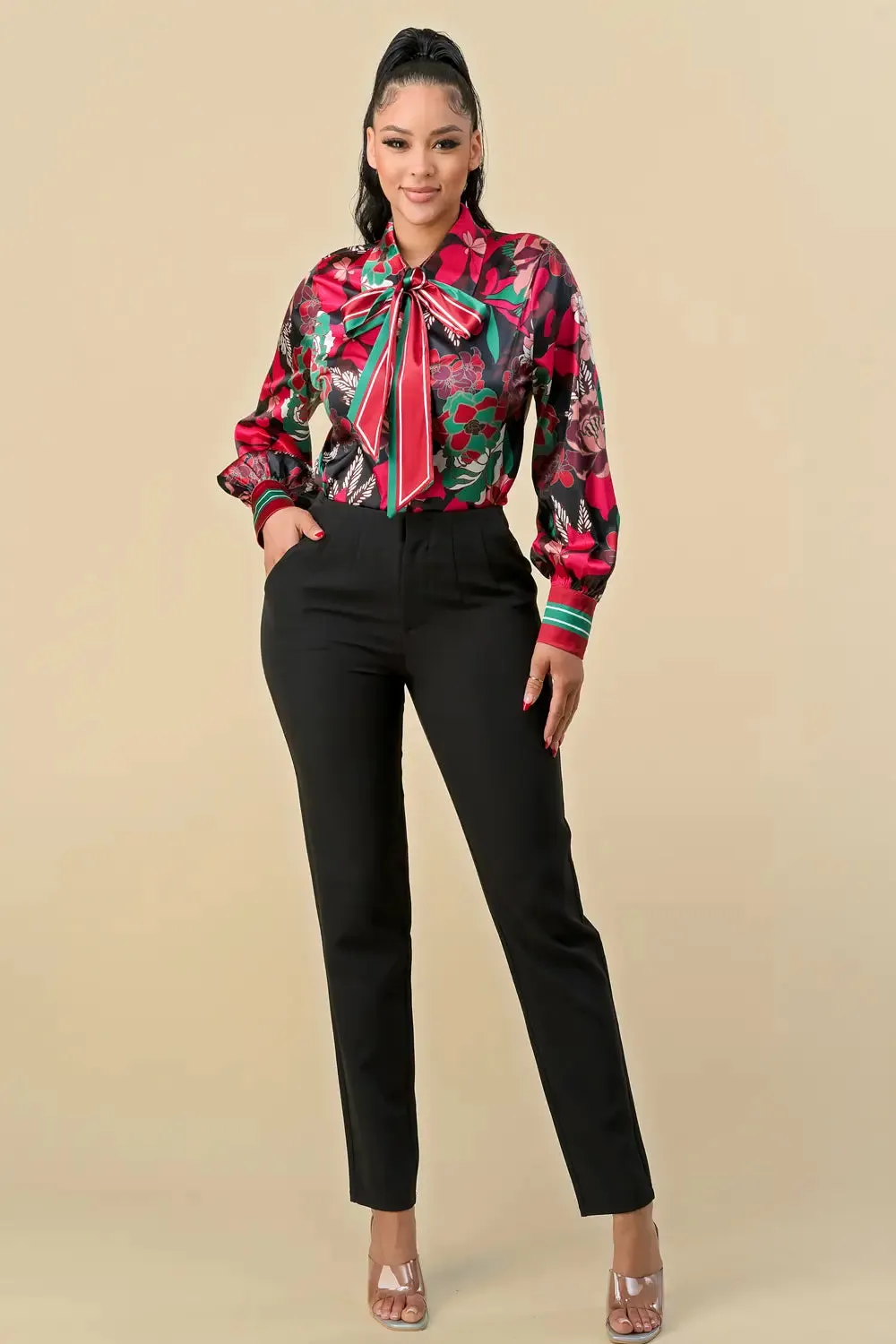 Multi Print Satin Button Down Top