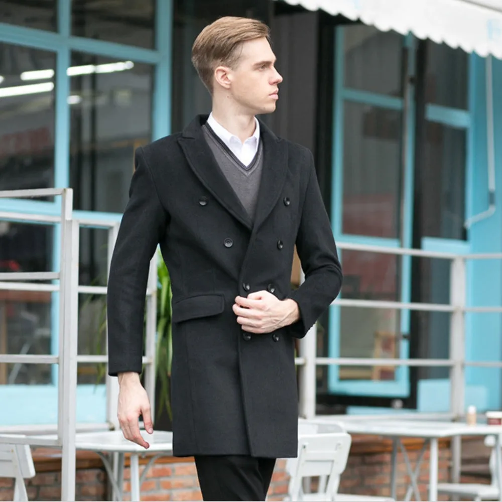 MV Mid-Length Double-Breasted Woolen Coat