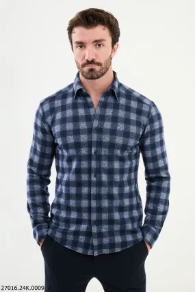 Navy Blue-White Checked Shirt for Men.