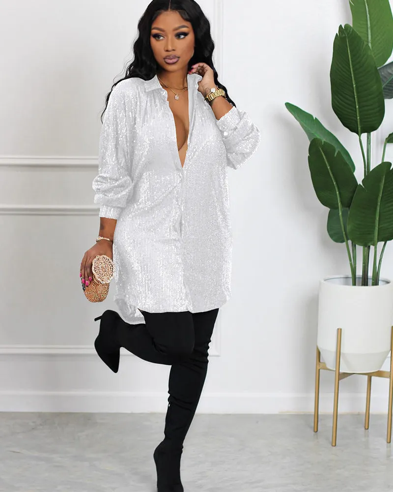 Night Queen Sequin Shirt Dress